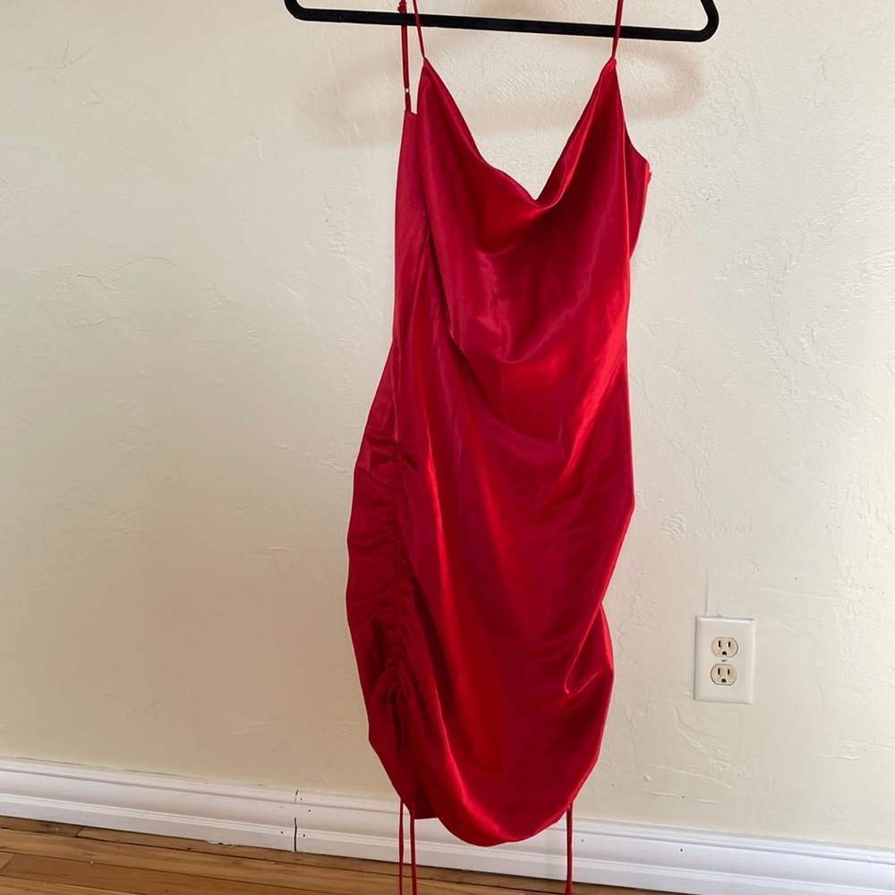 Red satin dress